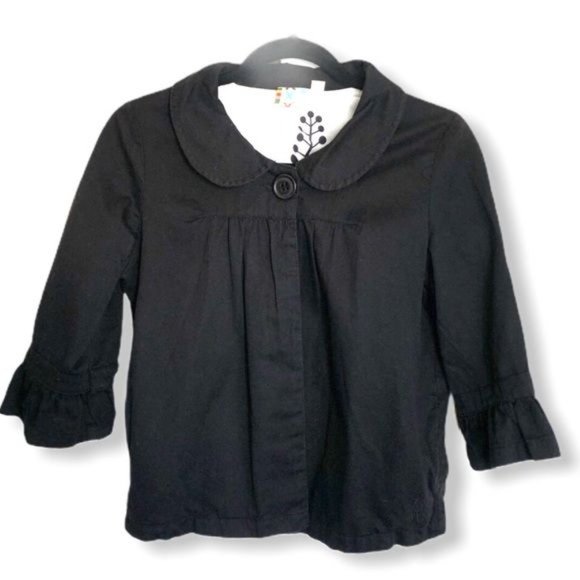 Roxy 3/4 Bell Sleeve Round Collar Button Accent Black Twill Jacket Womens Medium - Picture 1 of 8